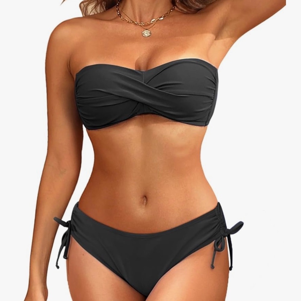 Elegant Black Strapless Bikini Size M